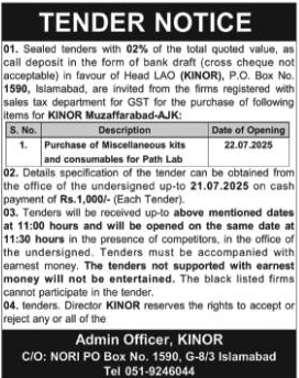 KINOR Islamabad Tender Notice